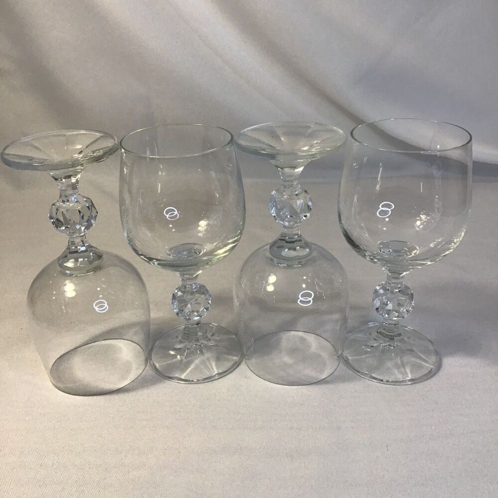 Clear Glass Wine Glass with Faceted Diamond-Ball Stem Set of 4